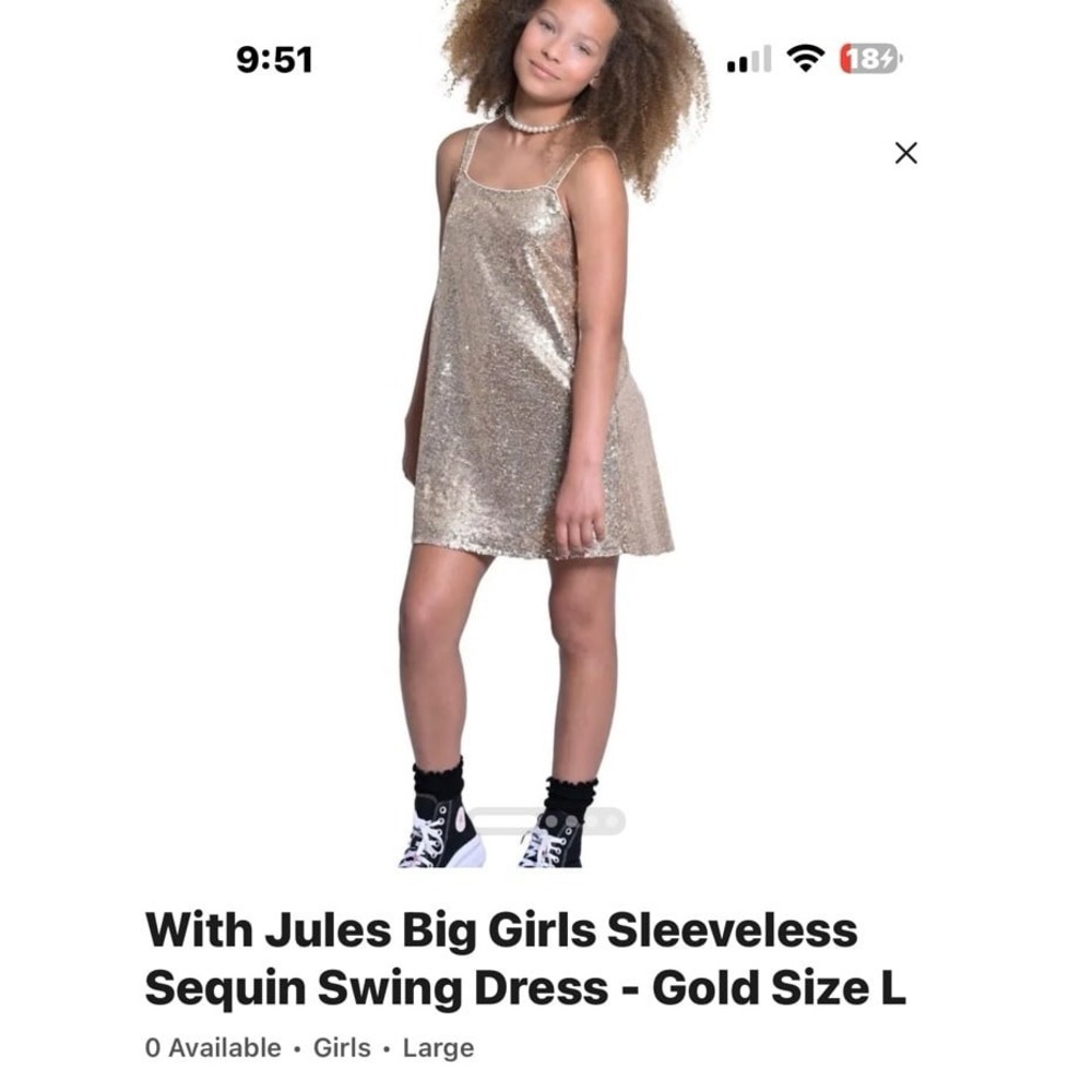 NEW big girls size LARGE (12) With Jules sleeveless gold sequin mini dresss